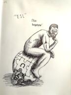 alex_sazonov angry arm art beard blue_hair classical_art_parody clenched_teeth drawfag drawing esl foot full_body gigachad glasses hair hand ink leg meta:soytober meta:soytober2024 muscles puzzle shadow sitting soyjak stubble text thinker thinking variant:nerdjak wikipe-tan wikipedia // 1536x2048 // 3.3MB