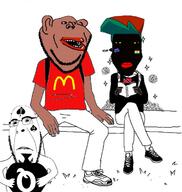 3soyjaks amerimutt black_skin book clothes discord flag:india flag:trinidad_and_tobago fnf_pedo holding_book holding_object mcdonalds meta:tagme queen_of_spades sitting soyjak spadeson stubble subvariant:chudplier subvariant:impish_amerimutt variant:cobson variant:impish_soyak_ears variant:markiplier_soyjak // 631x664 // 181.5KB