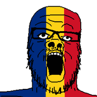 country flag flag:romania glasses mustache open_mouth romania soyjak stubble variant:a24_slowburn_soyjak // 454x520 // 8.0KB