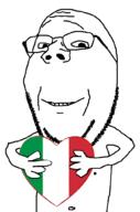 arm flag:italy glasses hand heart holding_heart holding_object italy nipple smile soyjak stubble subvariant:wholesome_soyjak variant:gapejak // 676x1021 // 49.8KB