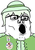 badge clothes crystal_cafe dress female glasses green_hair hair hat open_mouth soyjak variant:tony_soprano_soyjak // 571x816 // 66.8KB