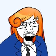 angry clothes danganronpa_(series) danganronpa_another glasses hair open_mouth orange_hair rei_mekaru soybooru soyjak video_game yelling // 900x900 // 327.4KB