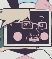 Ruby_FPE blond blush bow concerned confused female fundamental_paper_education glasses rainbow robot scared subvariant:soyak_(concerned) tv_head variant:soyak // 708x800 // 14.6KB