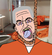 ack beard crying epstein glasses gray_hair hanging jail jeffrey_epstein open_mouth orange_shirt pedophile prison_cell prisoner red_eyes rope suicide teeth teeth_showing tongue variant:bernd variant:epsteinjak white_shirt white_skin yellow_teeth // 616x642 // 277.2KB