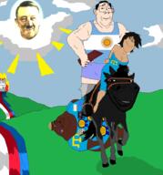 5soyjaks adolf_hitler argentina astrofene_(namefag) award bait bible breasts brown_skin buff castle closed_mouth cloud crimean_tatar double_chin drawn_background facial_mark fat flag:argentina flag:crimean_tatar flag:minor_attracted_person flag:pedophilia_pride_flag garf_(user) glasses holding_book horse horseback_riding looking_at_you looking_up meta:namefags namefag_drama obese smile soybooru soyjak stubble subvariant:impish_horse subvariant:terryjak variant:gapejak variant:impish_soyak_ears variant:protestantjak variant:soyak // 922x988 // 526.6KB