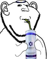 closed_mouth clothes drinking ear energy_drink hair hat jewish_nose judaism kippah nose sip star_of_david straw stubble subvariant:impdrink variant:impish_soyak_ears // 688x846 // 173.0KB