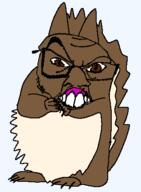 animal brown_eyes content_aware distorted glasses large_nose looking_at_you raised_eyebrow soyjak stubble subvariant:crazyguyjak subvariant:feralsquirrel teeth trend:squirreljakking variant:feraljak // 318x433 // 10.1KB