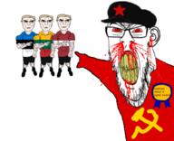award baltics blood bloodshot_eyes butthurt_belt cap clenched_teeth clothes communism ear estonia flag:estonia flag:latvia flag:lithuania hammer hammer_and_sickle hat latvia lithuania medallion pointing red_star russia seethed_about_it_again_award sickle soviet_union star subvariant:chudjak_front subvariant:feralrage subvariant:unbotheredchud tshirt variant:chudjak variant:feraljak yellow_teeth // 680x552 // 234.6KB