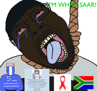 ack africa aids award beard big_lips bloodshot_eyes brown_skin brownoid discord flag:south_africa glasses hanging irc ircorder ircuck irvin larp misscirclelargebreast_(namefag) nigger open_mouth rope shitskin south_africa soyjak stubble tear teeth tongue variant:bernd // 768x719 // 113.5KB