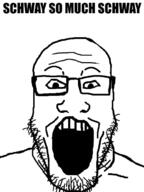 glasses open_mouth schway soyjak stubble text variant:markiplier_soyjak // 500x666 // 125.6KB