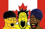 3soyjaks asian bindi brown_skin canada closed_eyes clothes country dirty flag flag:canada glasses hair hat indian open_mouth small_eyes soyjak stubble turban variant:markiplier_soyjak variant:soyak yellow yellow_sclera yellow_skin yellow_teeth // 1024x658 // 542.9KB