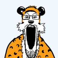 animal calvin_and_hobbes ear fur glasses jaguar open_mouth series:animaljaks soyjak stretched_mouth tiger variant:markiplier_soyjak // 600x600 // 36.8KB