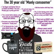 balding beard black_rifle_coffee_company brown_beard brown_hair clothes dude_wipes glasses hair soyjak text variant:markiplier_soyjak // 2014x2048 // 579.3KB