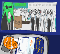 airpods arrow closed_mouth clothes cloudflare coffee crying ear glasses green_skin greentext holding_object multiple_soyjaks open_mouth orange_skin pillow red_eyes report sleeping soyjak stubble subvariant:feralrage suit sunglasses teeth text variant:feraljak variant:impish_soyak_ears variant:soyak // 1186x1080 // 484.6KB