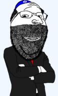 arm beard clothes crossed_arms glasses happy_merchant hat jewish_nose judaism kike kippah soyjak star_of_david stubble suit suit_and_tie torso variant:gapejak // 1231x2048 // 185.7KB