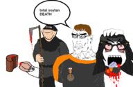 anti_soytan blood bloodshot_eyes blue_eyes dan execution executioner glasses gore hands_behind_back nsfw soybooru speech_bubble subvariant:perceptive_chud tongue total_sloptran_death tsd variant:chudjak variant:impish_soyak_ears: variant:soytan // 1221x799 // 169.6KB