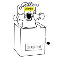 arm box clothes clown hand hat jakked open_mouth soyjak stubble variant:markiplier_soyjak // 1000x1000 // 134.5KB