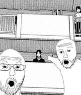 2soyjaks arm chainsaw_man glasses hand manga meta:tagme open_mouth pointing soyjak stubble variant:two_pointing_soyjaks // 363x427 // 34.6KB