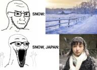 japan open_mouth snow soyjak stubble subvariant:soyak_(irritated) subvariant:wewjak text thing_japanese variant:soyak // 1080x780 // 974.3KB