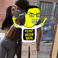 animated arm asian bloodshot_eyes clothes crying full_body glasses hair hand hands_up irl_background leg soyjak tshirt variant:chudjak yellow_skin // 289x445 // 939.6KB