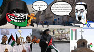 arabic arabic_text bethlehem christian_cross christianity chud church clergy clothes cross crucifix crying flag flag:israel flag:palestine glasses hair hat irl irl_background israel jewish_star judaism kippah lgbt mouth orthodox orthodox_cross palestine pointing priest rainbow red_eyes soyjak speech_bubble star_of_david trollface // 1920x1080 // 542.4KB