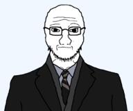 closed_mouth clothes glasses looking_at_you necktie neutral soyjak stubble subvariant:soyak_front suit variant:soyak // 826x693 // 90.8KB