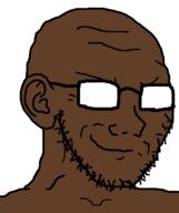 black_skin closed_mouth ear glasses glint glowing_glasses smile smug soyjak stubble variant:soyak // 632x756 // 21.4KB