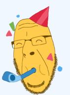 confetti emoticon glasses noisemaker party party_hat series:soymoji soyjak stubble variant:cobson yellow yellow_skin // 721x978 // 32.9KB