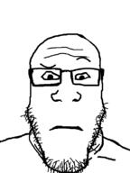 closed_mouth front_facing glasses neutral raised_eyebrow soyjak stubble subvariant:neutralplier variant:markiplier_soyjak // 600x800 // 13.5KB