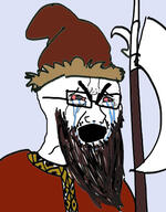 angry beard bloodshot_eyes clothes crying glasses hat open_mouth slavic soyjak thick_eyebrows variant:cryboy_soyjak // 331x424 // 43.6KB