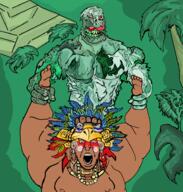 2soyjaks brown_skin closed_mouth decomposition grin hair horror jewelry jungle mayan mexico monster native_american nsfw ominous open_mouth plant rotten_teeth scared sex soyjak subvariant:cobson_front temple variant:cobson variant:gapejak wholesome zombie // 896x940 // 146.0KB