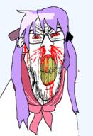 anime blood bloodshot_eyes clenched_teeth cracked_teeth ear glasses hair hiiragi_kagami lucky_star nosebleed soyjak stubble subvariant:feralrage variant:feraljak yellow_teeth // 891x1309 // 274.9KB