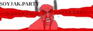 angry banner blood glasses nosebleed open_mouth rage red_skin smoke soot soyjak_party stubble subvariant:feralrage text variant:feraljak // 300x100 // 20.3KB