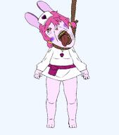 accessory ack anthro belt blush bunny_ears clothes crying dress female full_body furfag furry hair hanging hat heart-shaped_nose leimu_(terrible_mouse) looking_up meta:leaky mole mouth mutant nurse open_mouth paws pink_hair pupils purple_hair rabbit rope sharp_teeth skull suicide teeth teeth_showing terrible_mouse twins variant:bernd yellow_teeth // 1400x1590 // 60.9KB