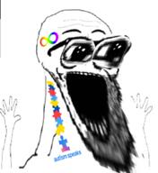 autism distorted eyebrows eyes glasses hand hand_up oh_my_god_she_is_so_attractive open_mouth puzzle_piece stretched_mouth stubble subvariant:wewjak surprised teeth variant:soyak // 640x700 // 209.6KB