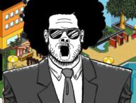 afro clothes ear glasses habbo_hotel hair mustache necktie open_mouth soyjak stubble suit sunglasses variant:a24_slowburn_soyjak video_game // 666x507 // 376.5KB
