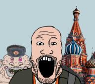 bald_and_bankrupt cathedral communism hammer_and_sickle hat_ornament open_mouth russia soyjak st_basils_cathedral star_(symbol) star_hat_ornament stubble variant:markiplier_soyjak white_skin youtube // 870x777 // 533.9KB
