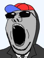 baseball_cap clothes glasses grey_skin greyface hat mask necktie smile soyjak stubble subvariant:wholesome_soyjak suit sunglasses variant:gapejak // 600x800 // 35.8KB