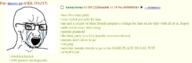 bloodshot_eyes crying glasses greentext open_mouth soyjak story stubble text variant:soyak // 1392x460 // 202.5KB