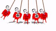 5soyjaks animated bloodshot_eyes crying dead full_body glasses hanging nazism newtons_cradle open_mouth rope soyjak subvariant:patrick suicide swastika swinging text variant:chudjak // 600x338 // 725.4KB