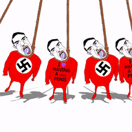 5soyjaks animated bloodshot_eyes crying dead full_body glasses hanging nazism newtons_cradle open_mouth rope soyjak subvariant:patrick suicide swastika swinging text variant:chudjak // 600x338 // 725.4KB