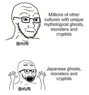BHVR bald closed_mouth cryptid excited ghost glasses hand hands_up japan monster neutral open_mouth soyjak stubble text thing_japanese variant:excited_soyjak variant:soyak yokai // 640x680 // 40.9KB