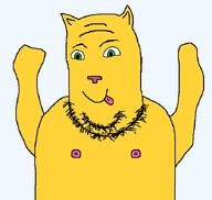 animal arms_up cat cat_ear nipple no_glasses stubble subvariant:flubcat tongue tongue_out transparent_background variant:flubbert yellow_skin // 700x662 // 13.1KB
