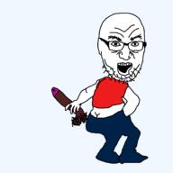 ass bald bbc dildo faggot full_body gay glasses open_mouth penis red_shirt soyjak stubble variant:unknown // 2048x2048 // 58.1KB