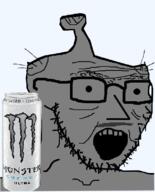balding boomer brainlet can glasses grey_skin hair monster_energy mustache npc open_mouth soyjak stubble subvariant:npc_soyak variant:soyak wrinkles // 638x790 // 273.0KB