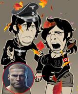 1488 2soyjaks andrew_graves armband ashley_graves autumn bj_blazkowicz cap cascada closed_mouth clothes glasses green_eyes hat incest leaves military_cap music nazism nightcore open_mouth pink_eyes pregnant sad schutzstaffel shorts song:cascada_-_bad_boy stubble swastika the_coffin_of_andy_and_leyley variant:cobson video video_game wolfenstein // 720x864, 18.5s // 2.0MB
