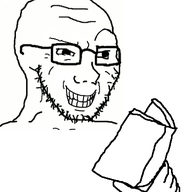 book glasses hand holding_book holding_object reading smile smug soyjak stubble variant:soyak // 375x409 // 53.0KB
