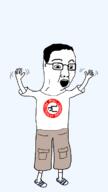 animated arm cargo_shorts clothes glasses hair hand hands_up leg nazism open_mouth pol_(4chan) shitstika soyjak swastika tshirt variant:chudjak // 675x1200 // 419.1KB