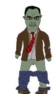 closed_mouth clothes full_body glasses green green_skin hair necktie plants_vs_zombies ripped_clothes shoe small_penis soyjak subvariant:chudjak_front subvariant:obsessedchud suit variant:chudjak video_game zombie // 1092x1911 // 103.9KB