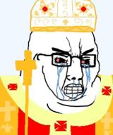 angry bloodshot_eyes catholic catholicism christianity clenched_teeth clothes cross crying fat glasses hat pope religion soyjak variant:chudjak // 261x313 // 95.3KB